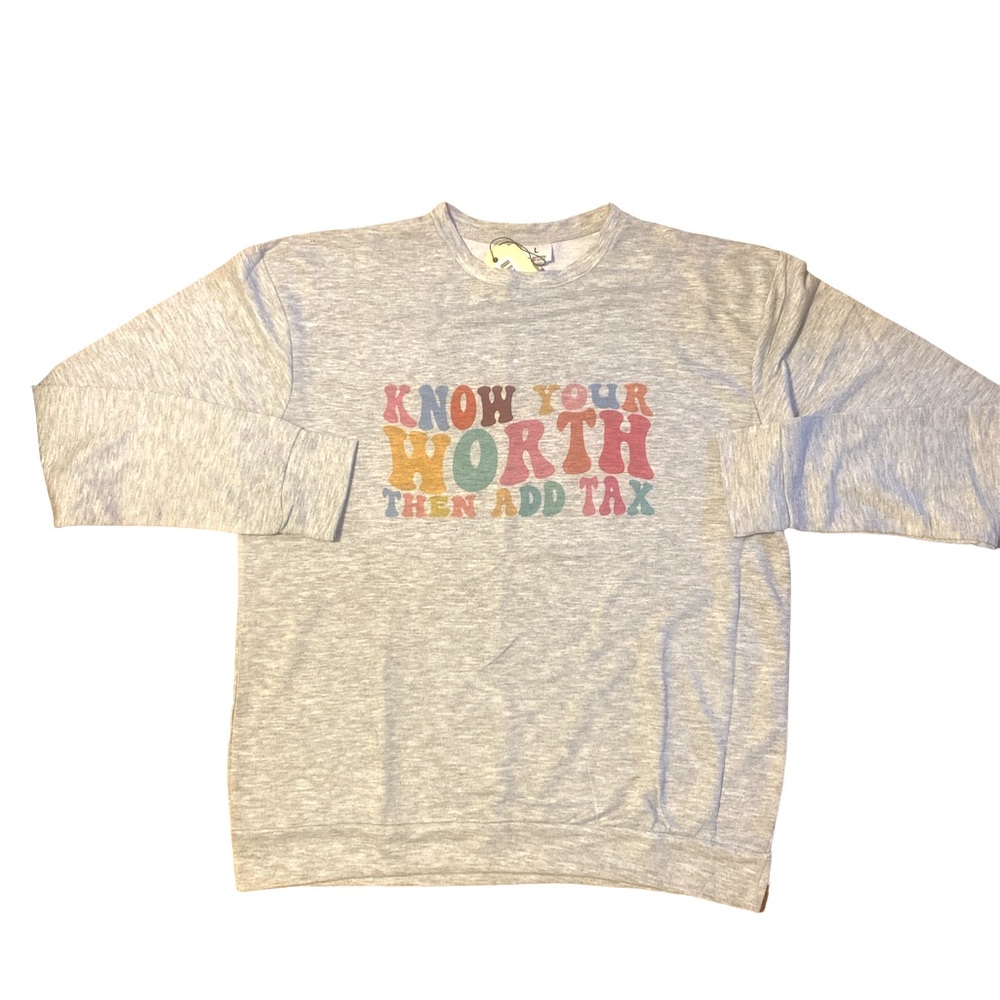 Know your worth mental health graphic crewneck raglan pullover sweatshirt large - Picture 6 of 10